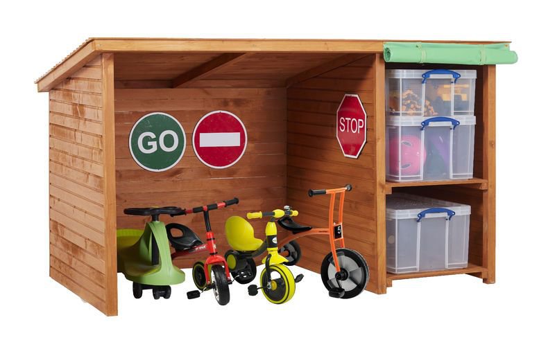 Cozy outdoor bicycle storage space with roll-down cover