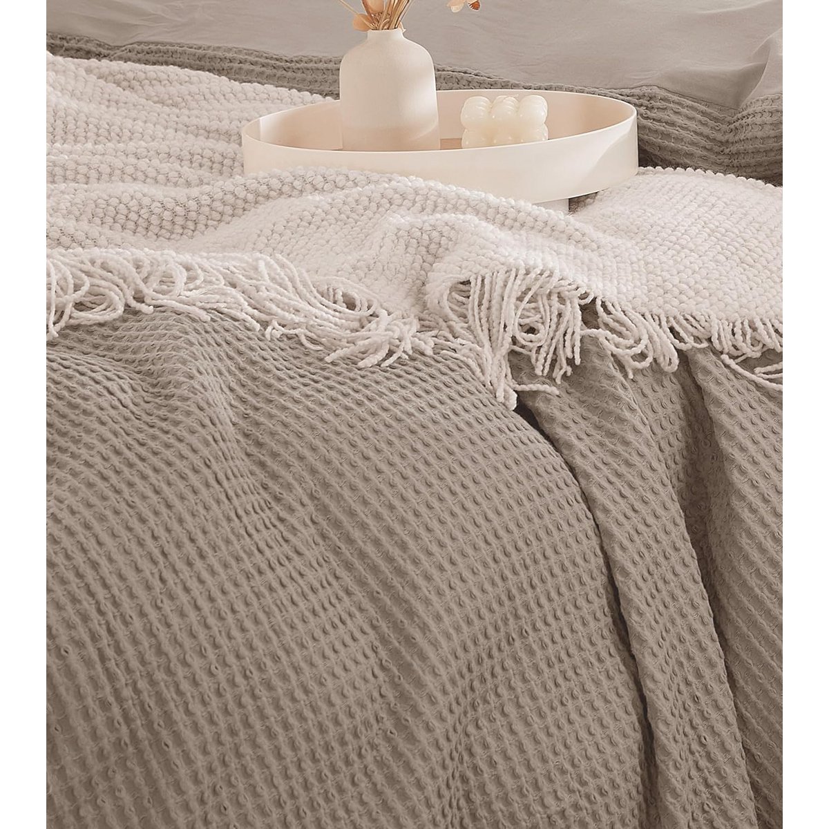 Bed linen with waffle structure 3-part: duvet cover 200x200cm + 2x pillow cover 80x80cm