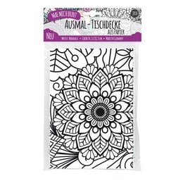 Coloring tablecloth with intricate mandala design in black and white. Suitable for kids to color and decorate.