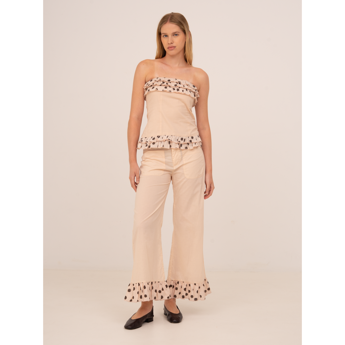 Noctis Beige Polka Dot Print Pants