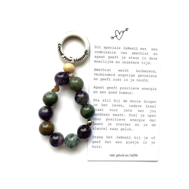 Keychain protective stone Amethyst and Agate / support and strength
