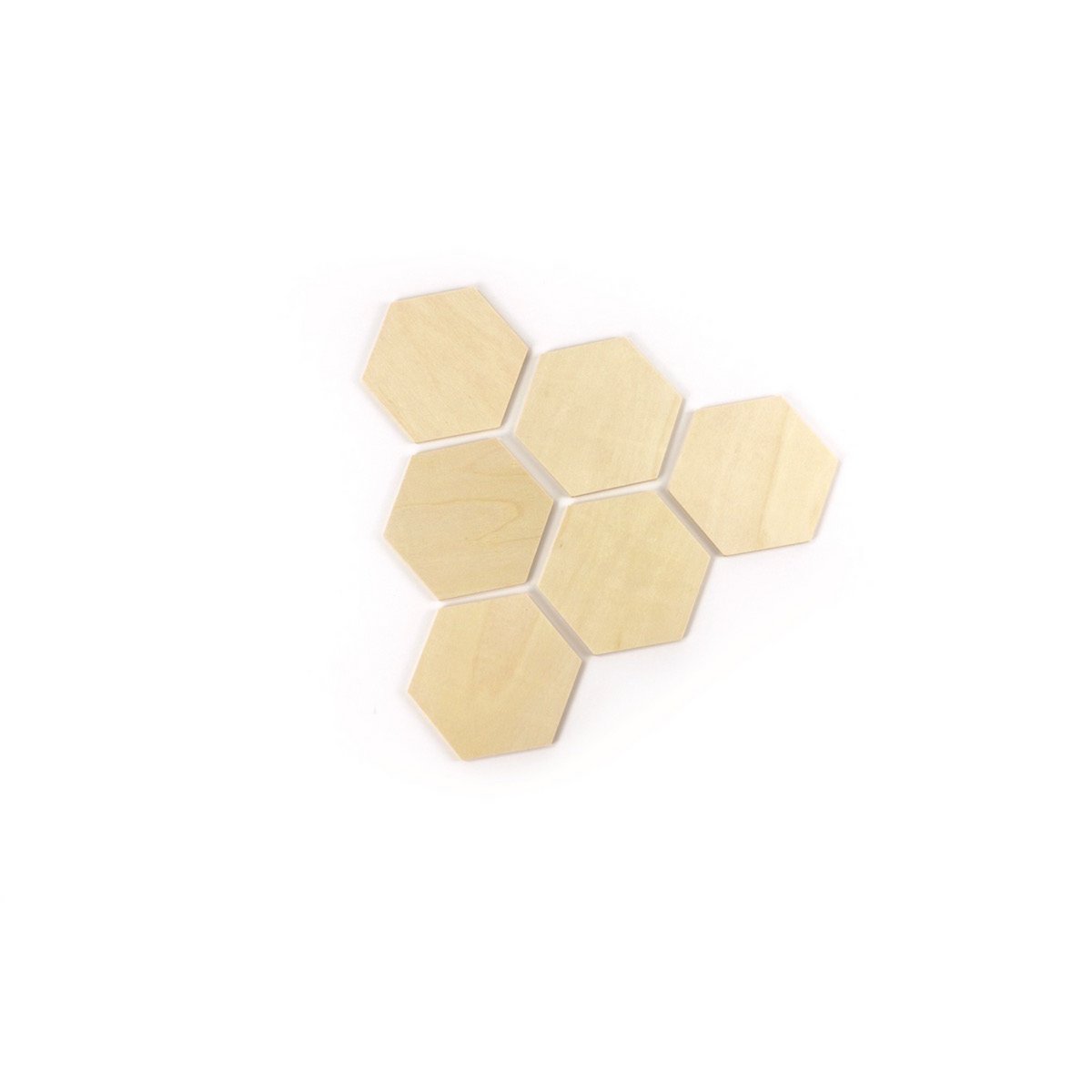 SET OF 6  WOODEN HEXAGONAL SHAPES 99x86x4mm