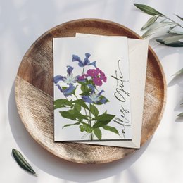 Vouwkaart 'all the best' met paarse bloemen, inclusief envelop