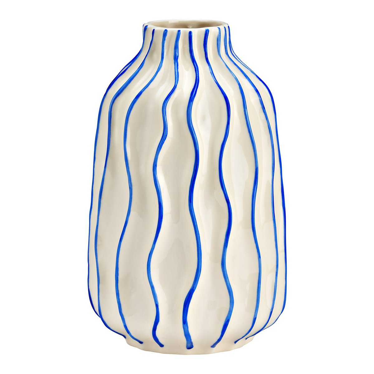 Vase gestreift aus Keramik, Weiß/Blau (B/H/T) 13x21x13cm