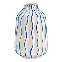 Vase striped made of ceramic, white/blue (W/H/D) 13x21x13cm