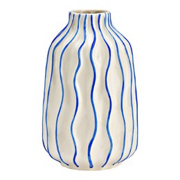 Vase striped made of ceramic, white/blue (W/H/D) 13x21x13cm