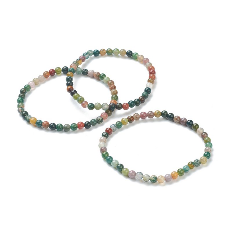 Bracciale elasticizzato con perline di agata indiana naturale da 4 mm