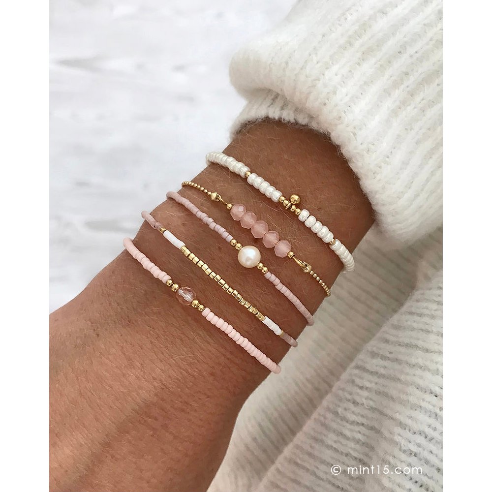 Kralenarmband met Zoetwaterparel - Vintage Roze