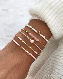 Kralenarmband met Zoetwaterparel - Vintage Roze