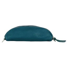 RB1015BZ | Waist bag with removable shoulder strap in Genuine Leather Made in Italy. Attachments with shiny nickel metal snap hooks - Teal color - Dimensions: 24 x 14 x 7