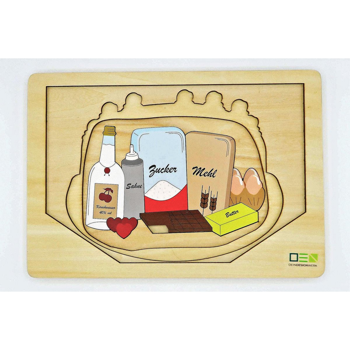 Doorkijkpuzzel: Zwarte Woudtaart | Meerlaagse houten puzzel voor het hele gezin | Cadeau voor liefhebbers van het Zwarte Woud