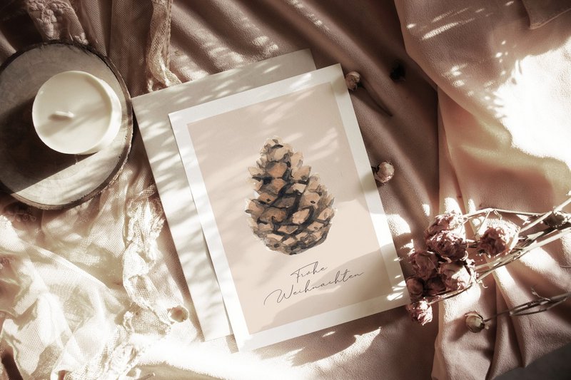 POSTCARD PINECONES CHRISTMAS