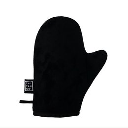 A black, deluxe self-tanning applicator mitt for applying self-tanning products evenly and streak-free.