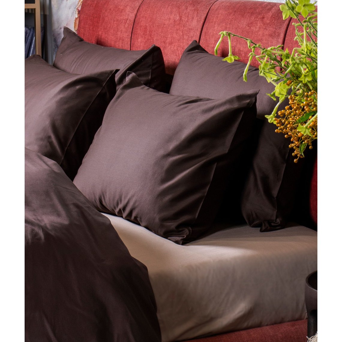 Sateen bed linen set Solid Chocolate Oud