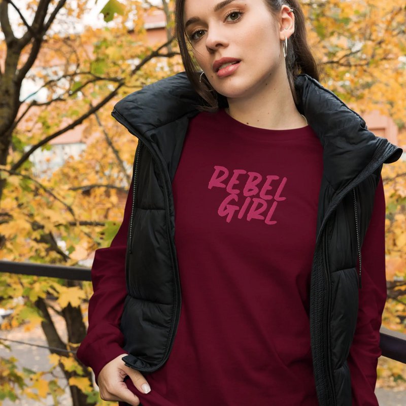 Koszulka Rebel Girl unisex z długim rękawem i haftem