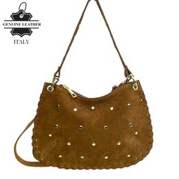 Borsa a Mano Semitonda in Crosta di Pelle con Borchie 58030