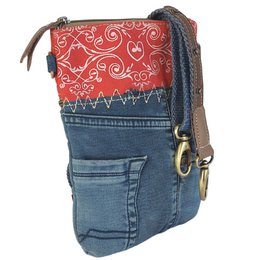 Petit sac bandoulière femme Sunsa. Sac bandoulière en jean et toile upcyclés. Sac à main style rétro vintage. Sac bandoulière pour femme.