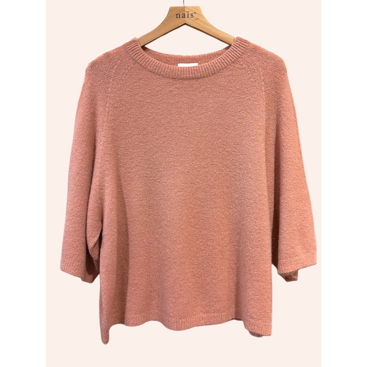 Pull col rond manches raglan 3/4 en alpaga et laine