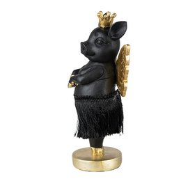 Pig statue 18 cm Black Gold-colored Polyresin Home accessories
