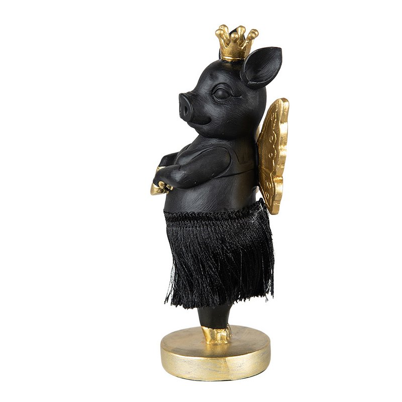 Pig statue 18 cm Black Gold-colored Polyresin Home accessories