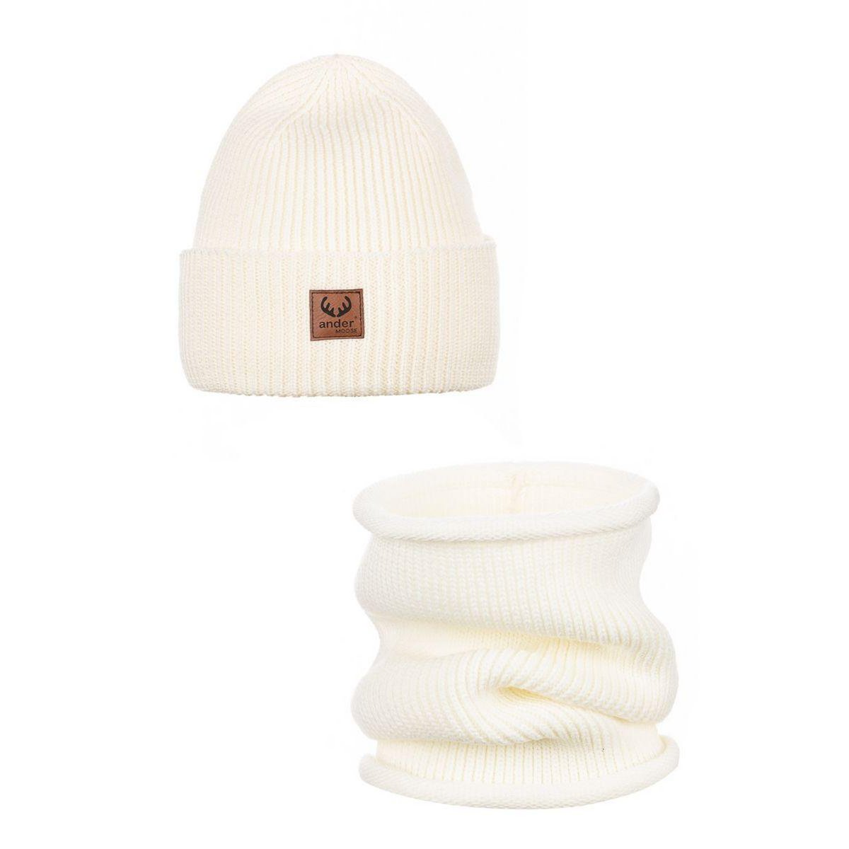 Completo cappello e sciarpa BRIGID - 100% lana merino - ecru
