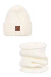 BRIGID Mützen- und Schal-Set – 100 % Merinowolle – ecru