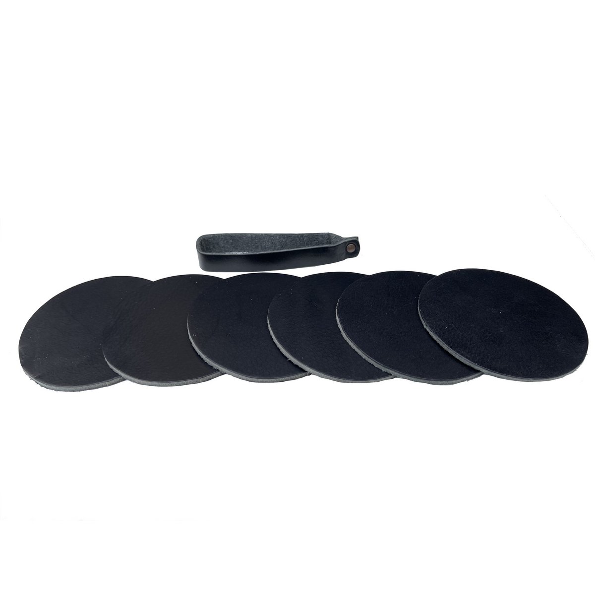 Posavasos (6 piezas) de cuero real redondo negro