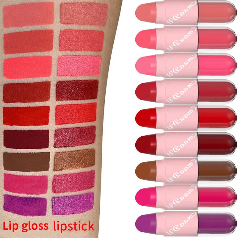 18 Colors 2 in 1 Matte Lipstick Liquid Purple Lip Glaze Double Head Lip Makeup Lasting Waterproof Velvet Sexy Dark Red Lipsticks
