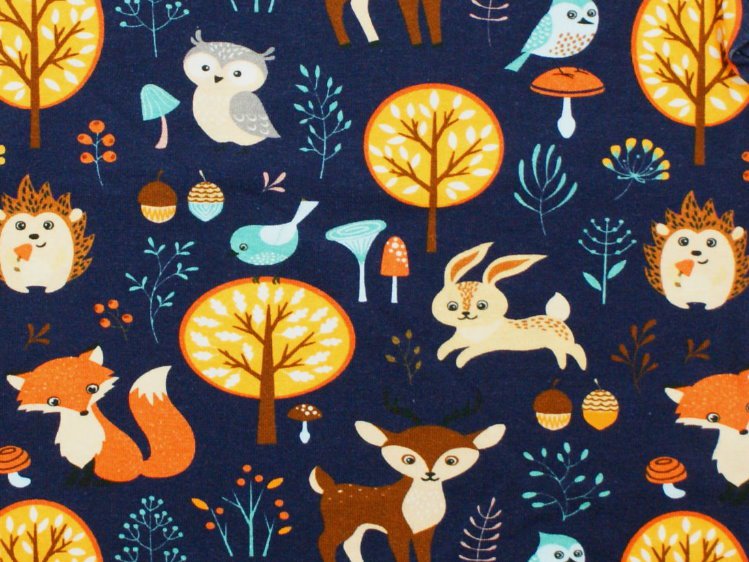 Pantaloni per bebè animali della foresta Forest Friends navy, verde abete