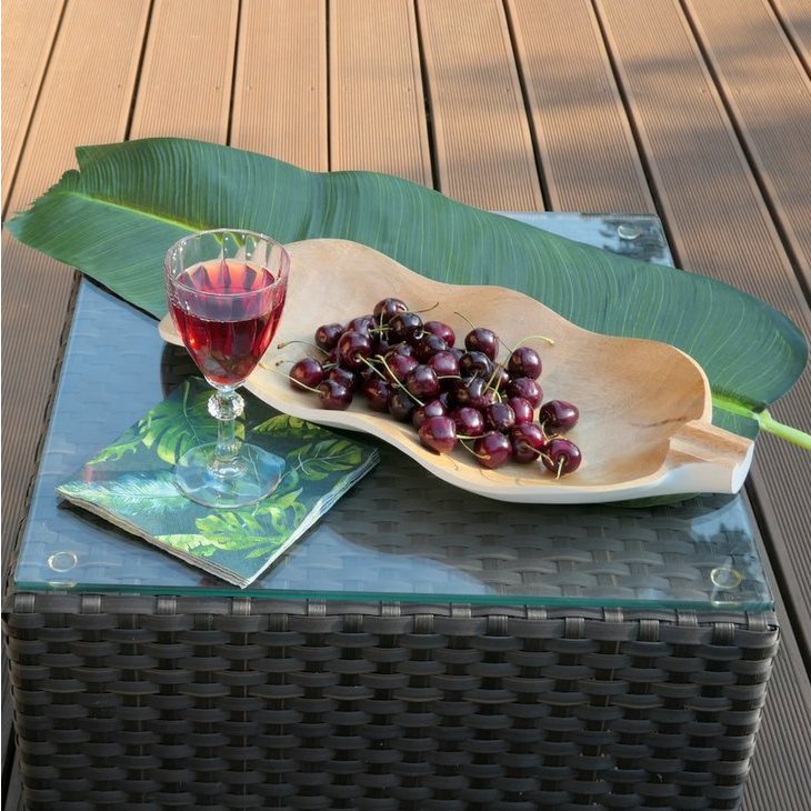 Houten schaal - fruitschaal - slakom - bananenblad - wit - L47 x B20 x H7.5cm