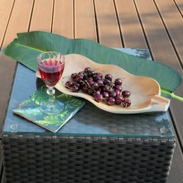 Træskål - frugtskål - salatskål - Bananblad - hvid - L47 x B20 x H7,5 cm