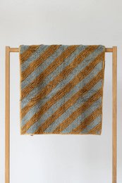 Hand getuft 100% katoenen badmat - Diagonale lijnen Moss Green & Gold