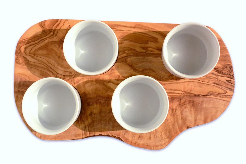 Serveerplank voor dipsauzen incl. 4 porseleinen schaaltjes