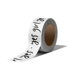 A set of 9 washi tapes with the text "Yes girl yes" printed on them. The tapes are white with black text.