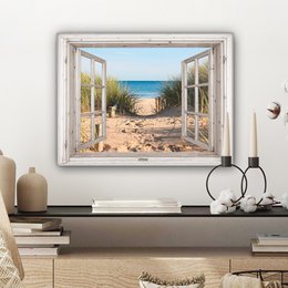 Canvas Maleri - Wall Decoration - View - Beach - Sea - Dunes - Sand - Water - Helmgras