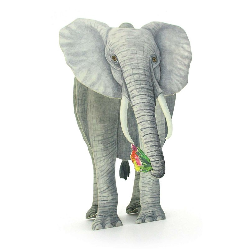 3D-Tierkarte Elefant mit Blumenstrauß