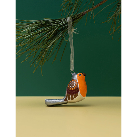 Handmade papier-mache Winter bird: Robin