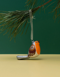 Handmade papier-mache Winter bird: Robin