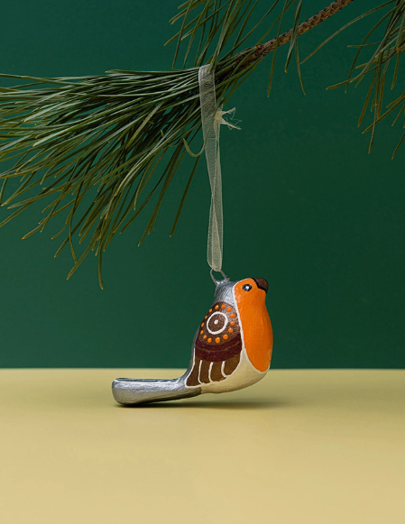 Handmade papier-mache Winter bird: Robin