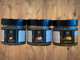 Set of 3 sea salt jars from Mallorca, featuring different flavors and colors.