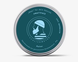 Natural face mask and peeling powder in a round tin container, made from natural ingredients.