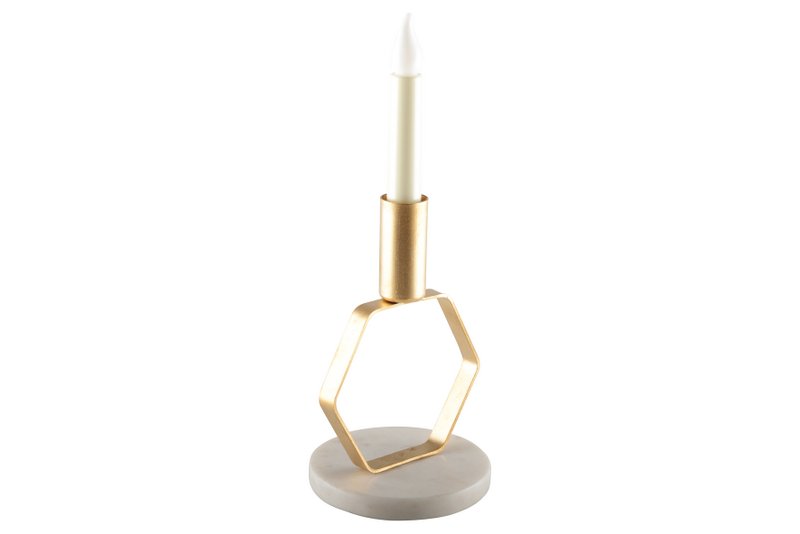 Mat ecoto gouden kandelaar marmersteun h.17 cm