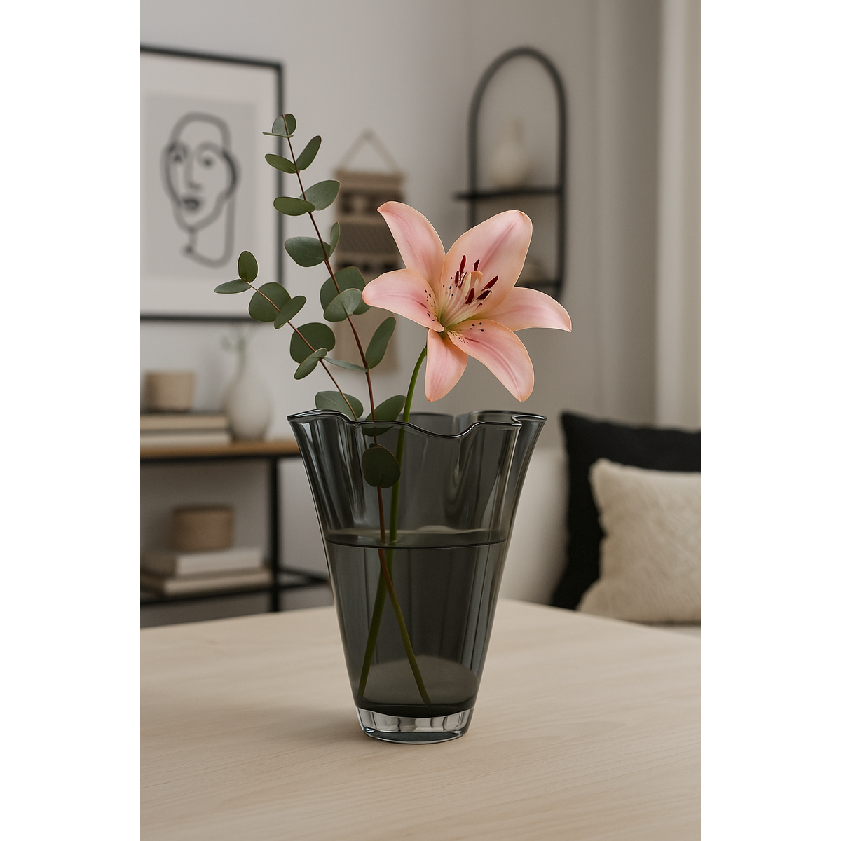 Vase glass wavy smoke gray table vase glass vase 21 x 21 x 30 cm