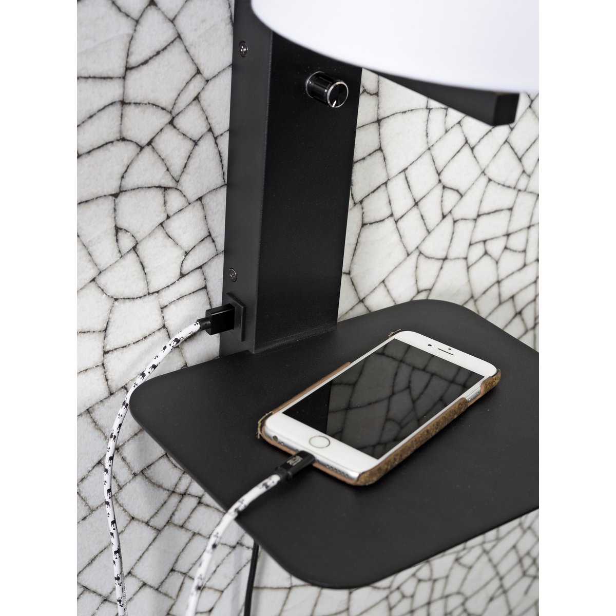 Wandlamp Florencia tablón+usb+kap 1815 zwart