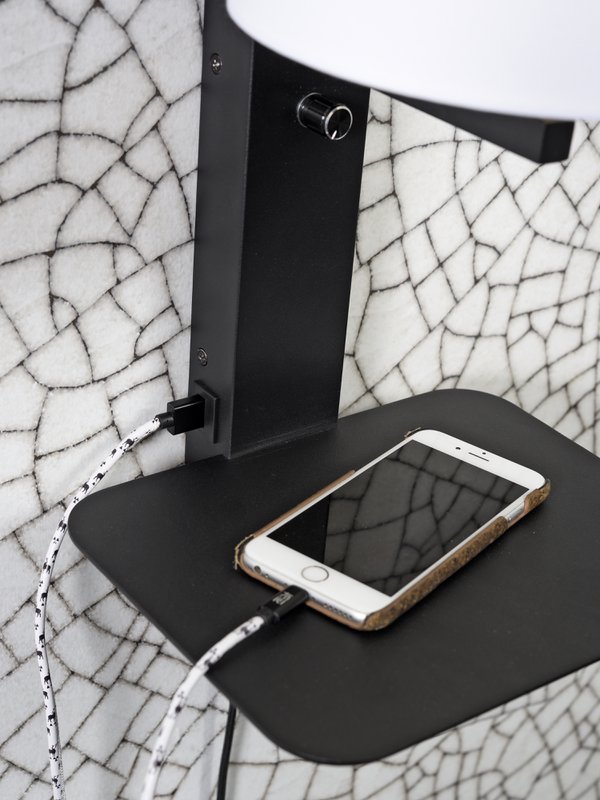 Wandlamp Florence plank+usb+kap 1815 zwart