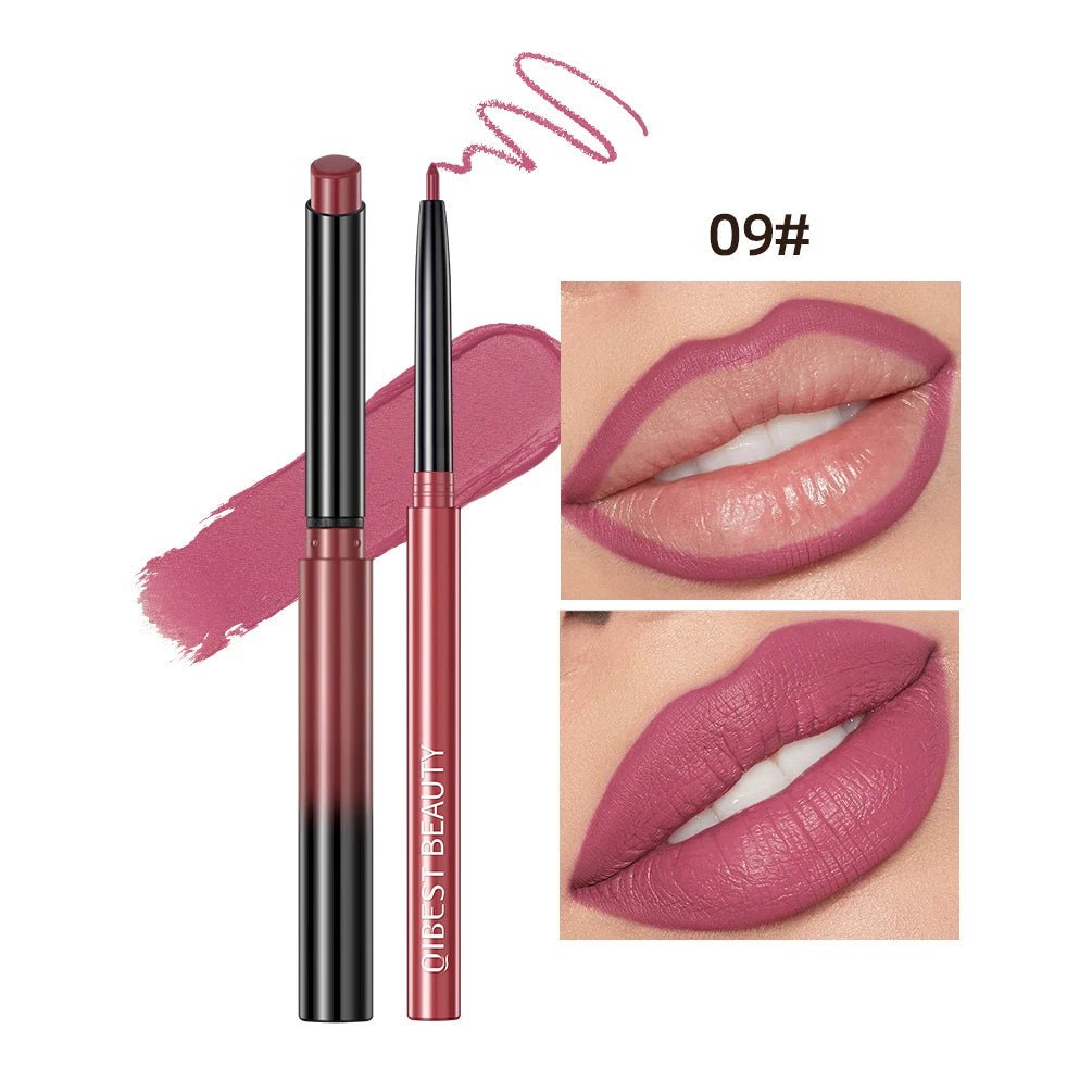 QIBEST 2pcs Lipstick Lipliner Pen Set Matte Fluwelen Lip Liner Potlood Contour Make-Up Sexy Rode Lip Stick Langdurige cosmetica