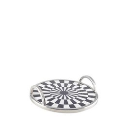 Round tray black and white tiles 28x28x6cm