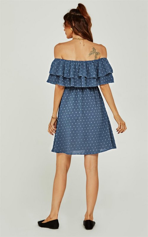 Bardot Frill mini kjole i blå