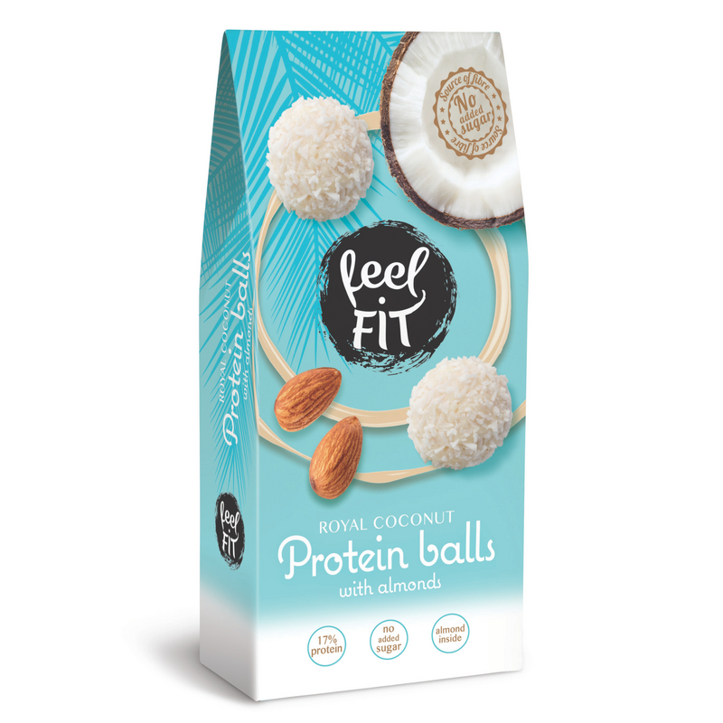 Feel FIT Royal Coconut Protein Balls mit ganzen Mandeln, 17 % Protein, ohne Zuckerzusatz, ohne Palmöl, 63 g