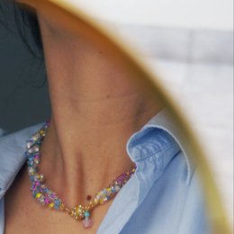 Collier de perles de cristal tchèque avec fermeture magnétique plaquée or, collier incontournable